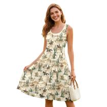 Vestido feminino ZWPINITUP Cactus Cowboy Horse, de verão, evasê, 3GG