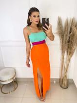 Vestido Fenda Tricolor