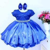 Vestido Festa Aniversário Infantil Azul Royal Luxo E Tiara