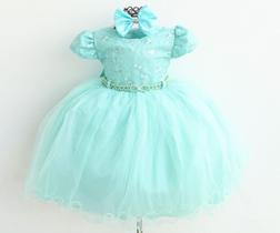 Vestido Festa Aniversário Verde Laço Renda Luxo E Tiara