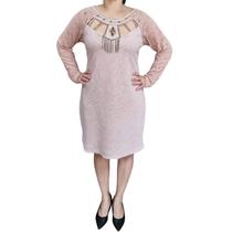 Vestido Festa CKM Rendas e Pedrarias ML Rosê Plus Size Vestido Festa CKM Rendas e Pedrarias ML Rosê Plus Size