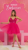 Vestido festa curto -debutante-pink-tule com paete-tamanho p