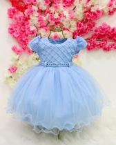 Vestido festa infantil azul bebe luxo realeza daminha batizado RN a 3 anos