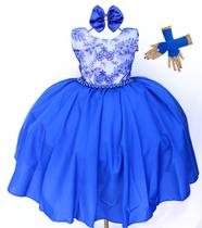 Vestido Festa Infantil Azul Royal Luxo 4 A 16 Anos Oferta