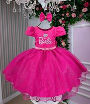 Vestido Festa Infantil Barbie Pink Glitter Tule Mimadine Meninas Vestido Festa Infantil Barbie Pink Glitter Tule Mimadine Meninas