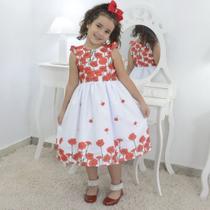 Vestido festa Infantil branco floral com rosas vermelhas Vestido festa Infantil branco floral com rosas vermelhas