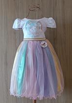 Vestido Festa Infantil Chuva De Amor Nuvem Brilhante Colorido