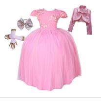 Vestido Festa Infantil Dama Formal Com Luvas Tiara E Bolero Vestido Festa Infantil Dama Formal Com Luvas Tiara E Bolero