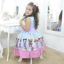 Vestido festa infantil das mínis bonecas Lol surprise azul e rosa