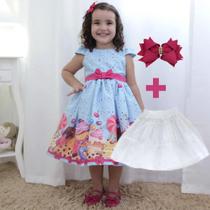 Vestido festa infantil estampa de cupcake + saia filó +laço cabelo