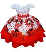 Vestido festa Infantil Minnie Vermelho Branco Luxo Vestido festa Infantil Minnie Vermelho Branco Luxo
