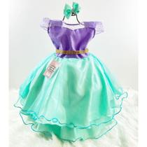 Vestido Festa Infantil Princesa Ariel Seria Com Cinto De Strass - Jeito de Menina