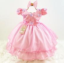 Vestido Festa Infantil Princesa Chuva De Amor Borboleta Azul e Rosa - Jeito de Menina