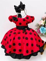 Vestido Festa Infantil Princesa Ladybug Ou Minnie Vermelho Com Bolas Pretas