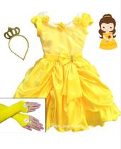 Vestido Festa Infantil Princesa Luxo A Bela E A Fera E Coroa - Pingo de Gente Baby Kids