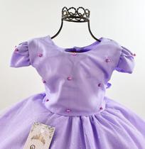 Vestido Festa Infantil Princesa Pérolas Rosa Ou Lilás