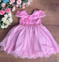Vestido festa infantil rosa jardim flores daminha 1 a 3 anos