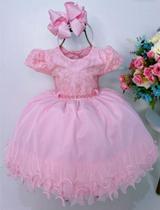 Vestido festa infantil rosa princesa recem nascida a 3 anos luxo realeza