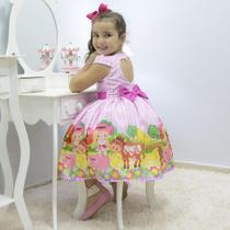Vestido festa infantil tema fazendinha xadrez rosa