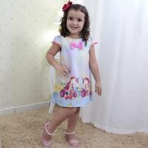 Vestido festa infantil unicórnios laço rosa tubinho trapézio