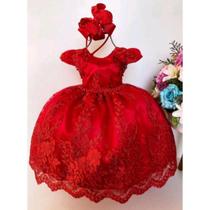 Vestido festa infantil vermelho realeza Minnie princesa luxo