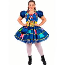 Vestido Festa Junina Adulta Feminina Plus Size de Luxo Com Saia Rodada e Espartilho Afina Cintura