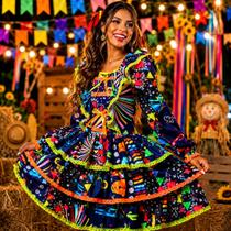 Vestido Festa Junina Adulta Moderno Manga Longa pra Quadrilha Vestido Festa Junina Adulta Moderno Manga Longa pra Quadrilha
