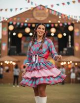Vestido Festa Junina Adulto Xadrez Quadrilha Luxo Premium
