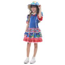 Vestido Festa Junina Azul Infantil Roupa Caipira Luxo com Chapéu Vestido Festa Junina Azul Infantil Roupa Caipira Luxo com Chapéu