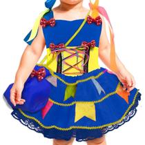 Vestido Festa Junina Bebê Luxo Azul com Bolsa 0 meses a 2 anos