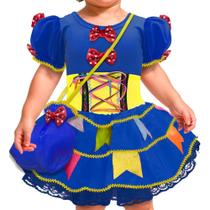 Vestido Festa Junina Bebê Luxo Azul Royal Com Bolsa 0 meses a 2 anos Vestido Festa Junina Bebê Luxo Azul Royal Com Bolsa 0 meses a 2 anos