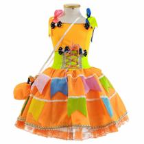 Vestido Festa Junina Bebê Luxo Laranja com Bolsa 0 meses a 2 Anos Vestido Festa Junina Bebê Luxo Laranja com Bolsa 0 meses a 2 Anos