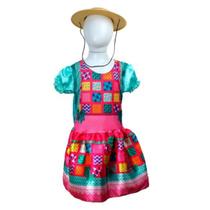 Vestido Festa Junina Caipira Colorido Infantil com Chapéu