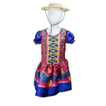 Vestido Festa Junina Caipira Colorido Infantil com Chapéu