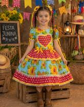 Vestido Festa Junina Caipira Infantil Estampa Floral Coração