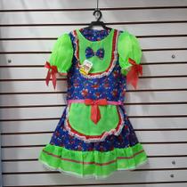 Vestido festa junina com bermuda infantil criança menina tamanho 14 verde estampado azul