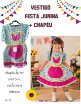 Vestido Festa Junina com Chapeu Palha Infantil Arraia TAM 12 Cor:Amarelo Vestido Festa Junina com Chapeu Palha Infantil Arraia TAM 12 Cor:Amarelo
