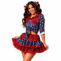 Vestido Festa Junina Feminina Chique Saia e Croped Xadrez de Quadrilha P 36 - 38 Vestido Festa Junina Feminina Chique Saia e Croped Xadrez de Quadrilha P 36 - 38