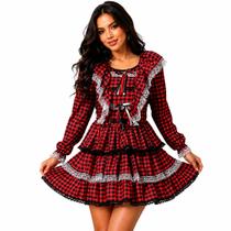 Vestido Festa Junina Feminino Adulto pra Quadrilha Xadrez com Babados Vestido Festa Junina Feminino Adulto pra Quadrilha Xadrez com Babados