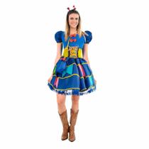 Vestido Festa Junina Feminino Com Espartilho Bandeirinhas e bolsa