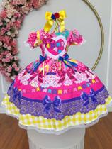 Vestido Festa Junina Infantil Azul Rosa Xadrez Coração Bandeirinhas Junino Caipira Quadrilha Sinhá Vestido Festa Junina Infantil Azul Rosa Xadrez Coração Bandeirinhas Junino Caipira Quadrilha Sinhá
