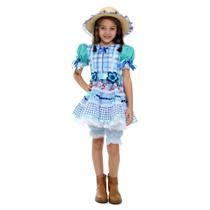 Vestido Festa Junina Infantil Azul Xadrez com Culote e Chapéu Vestido Festa Junina Infantil Azul Xadrez com Culote e Chapéu