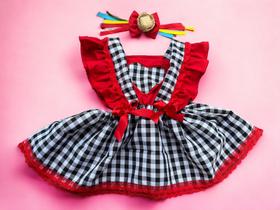 Vestido Festa Junina Infantil Bebê Xadrez Romper - Atelier da Maria