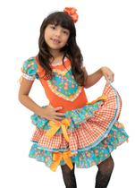 Vestido Festa Junina Infantil Caipira Florido Abóbora +Tiara Vestido Festa Junina Infantil Caipira Florido Abóbora +Tiara