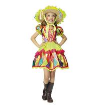 Vestido Festa Junina Infantil Colorido Com Babados