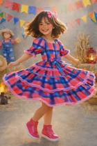 Vestido Festa Junina Infantil Junino Infantil Rosa Azul Vermelho Laço Caipira Quadrilha Sinhá Vestido Festa Junina Infantil Junino Infantil Rosa Azul Vermelho Laço Caipira Quadrilha Sinhá