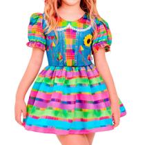 Vestido Festa Junina Infantil Moderno pra Menina Caipirinha Xadrez Colorida