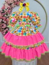Vestido Festa Junina Infantil Rosa Chiclete Xadrez Girassol Junino Caipira Quadrilha Sinhá Rodado Vestido Festa Junina Infantil Rosa Chiclete Xadrez Girassol Junino Caipira Quadrilha Sinhá Rodado