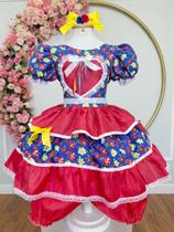 Vestido Festa Junina Infantil Vermelho Azul Coração Junino Flores Caipira Quadrilha Sinhá São João Vestido Festa Junina Infantil Vermelho Azul Coração Junino Flores Caipira Quadrilha Sinhá São João