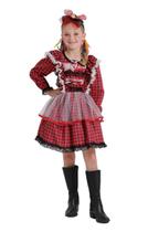 Vestido Festa Junina Infantil Vermelho Xadrez Manga longa